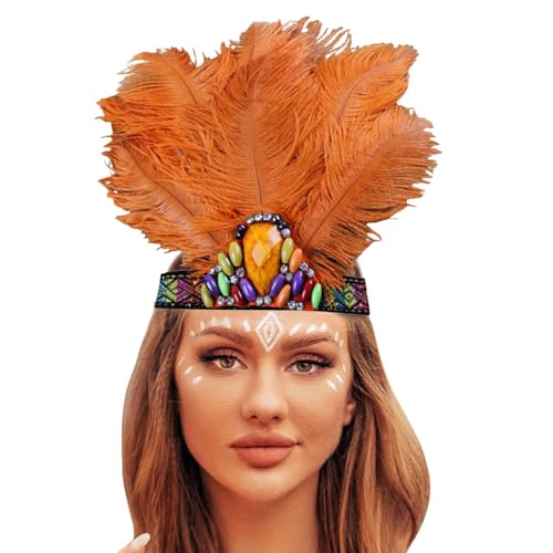 Haarschmuck Stirnband Damen Karneval Kostüm Damen Mardi Gras Samba Style Übertriebener Federkopfschmuck Party Haarschmuck Haarkronen Haarkronen Plus Drilling Performance Runway Haarschmuck von Rouingdd