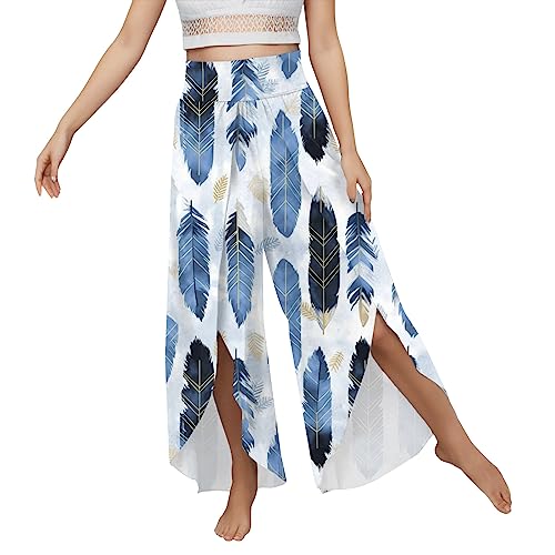 Rouingdd Palazzo Hose Damen Flowy Culottes Hosen mit Schlitz Sommerhosen Leicht und Luftig Hosen Wickelhose Weites Bein Yogahose Dünne Bequeme Sporthose für Frauen Bunte Schlaghose Freizeithose von Rouingdd