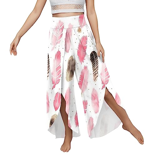 Rouingdd Palazzo Hose Damen Flowy Culottes Hosen mit Schlitz Sommerhosen Leicht und Luftig Hosen Wickelhose Weites Bein Yogahose Dünne Bequeme Sporthose für Frauen Bunte Schlaghose Freizeithose von Rouingdd