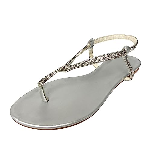 Rouingdd Sommerschuhe Damen Hausschuhe Bequem Strass Sandaletten Flache Böhmische Rutschfest Riemchensandalen Glitzer Leicht Strandschuhe Boho Open Toe Slide Sandal Elegante Elastische Freizeitschuhe von Rouingdd