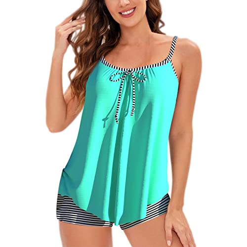 Rouingdd Tankini Damen Bauchweg Bademode Set Damen Freizeit Tankini Badeanzug Zweiteiler Tankinis Set Sommer Elegant Badeanzüge Tankini Oberteil mit Badeshorts von Rouingdd