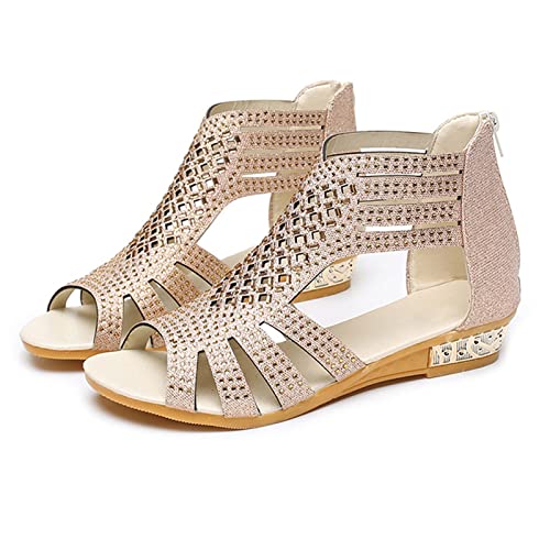 Sandalen Damen Sommer Slide Sandal Boho Strandschuhe Open Toe Rutschfest Elegante Riemchensandalen Bequem Glitzer Freizeitschuhe Elastische Leicht Strass Sandaletten Böhmische Flache Hausschuhe von Rouingdd