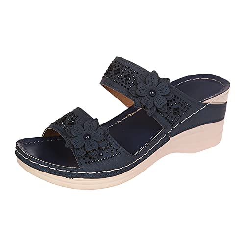 Sandalen Damen Sommer Strass Sandaletten Rutschfest Slide Sandal Glitzer Boho Leicht Freizeitschuhe Flache Böhmische Riemchensandalen Elegante Bequem Strandschuhe Elastische Open Toe Hausschuhe von Rouingdd