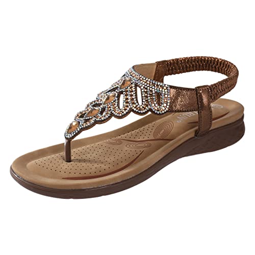 Sandalen Für Mädchen Hausschuhe Boho Riemchensandalen Böhmische Flache Glitzer Strandschuhe Elegante Elastische Strass Sandaletten Leicht Open Toe Slide Sandal Bequem Rutschfest Freizeitschuhe von Rouingdd