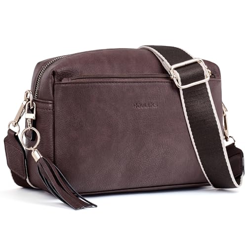 Roulens Damen Handy Umhängetasche,Veganem Leder Crossbody Schultertasche,Breiter Riemen Abendtasche mit drei Reißverschlussfächern Handtaschemit mit Kartenschlitz Verstellbar Abnehmbar Schultergurt von Roulens