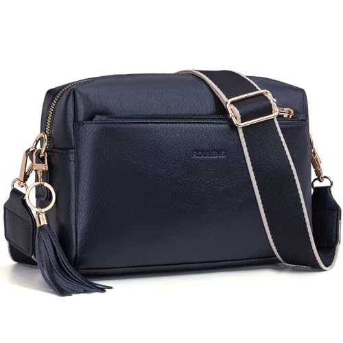 Roulens Damen Handy Umhängetasche,Veganem Leder Crossbody Schultertasche,Breiter Riemen Abendtasche mit drei Reißverschlussfächern Handtaschemit mit Kartenschlitz Verstellbar Abnehmbar Schultergurt von Roulens