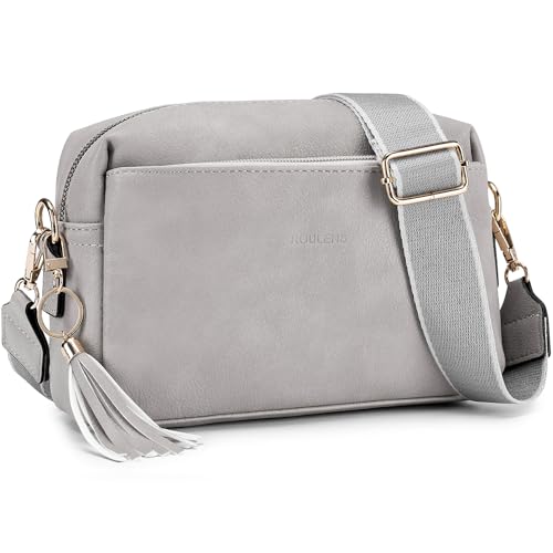 Roulens Damen Handy Umhängetasche,Veganem Leder Crossbody Schultertasche,Breiter Riemen Abendtasche mit drei Reißverschlussfächern Handtaschemit mit Kartenschlitz Verstellbar Abnehmbar Schultergurt von Roulens