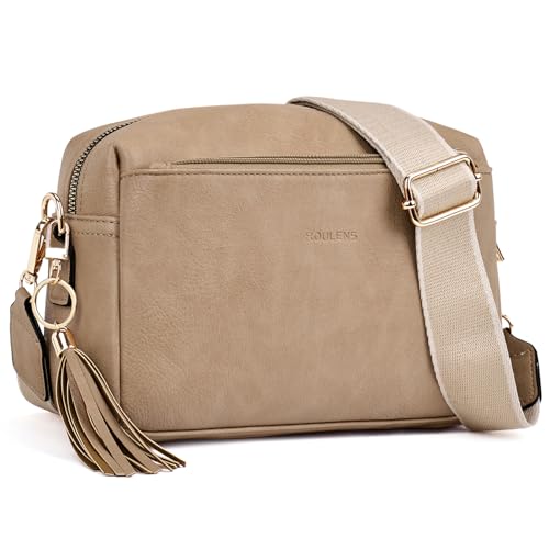 Roulens Damen Handy Umhängetasche,Veganem Leder Crossbody Schultertasche,Breiter Riemen Abendtasche mit drei Reißverschlussfächern Handtaschemit mit Kartenschlitz Verstellbar Abnehmbar Schultergurt von Roulens