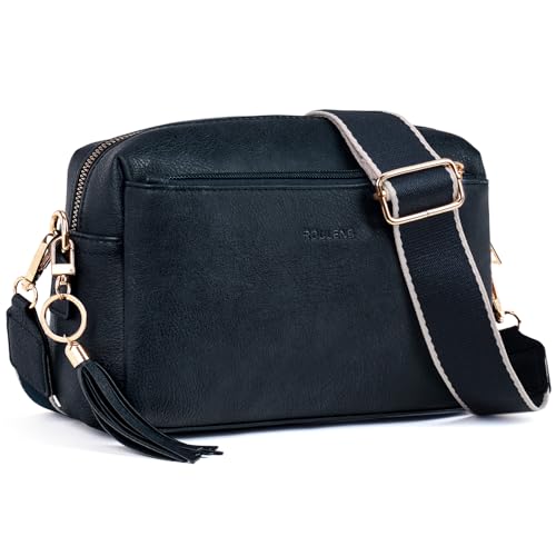 Roulens Damen Handy Umhängetasche,Veganem Leder Crossbody Schultertasche,Breiter Riemen Abendtasche mit drei Reißverschlussfächern Handtaschemit mit Kartenschlitz Verstellbar Abnehmbar Schultergurt von Roulens