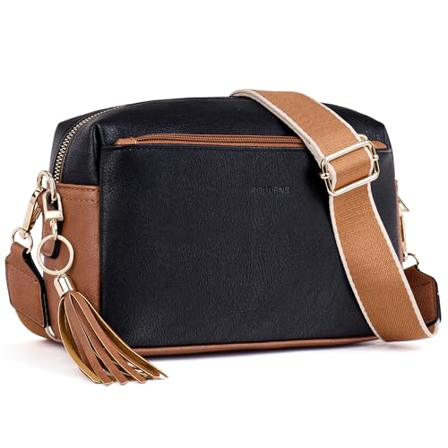 Roulens Damen Handy Umhängetasche,Veganem Leder Crossbody Schultertasche,Breiter Riemen Abendtasche mit drei Reißverschlussfächern Handtaschemit mit Kartenschlitz Verstellbar Abnehmbar Schultergurt von Roulens