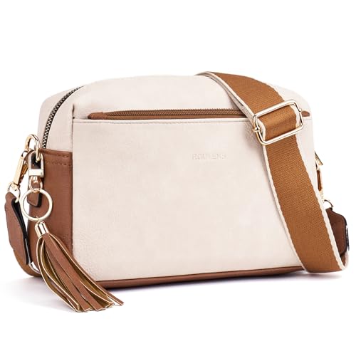 Roulens Damen Handy Umhängetasche,Veganem Leder Crossbody Schultertasche,Breiter Riemen Abendtasche mit drei Reißverschlussfächern Handtaschemit mit Kartenschlitz Verstellbar Abnehmbar Schultergurt von Roulens