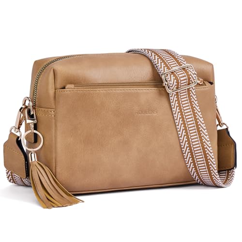 Roulens Damen Handy Umhängetasche,Veganem Leder Crossbody Schultertasche,Breiter Riemen Abendtasche mit drei Reißverschlussfächern Handtaschemit mit Kartenschlitz Verstellbar Abnehmbar Schultergurt von Roulens