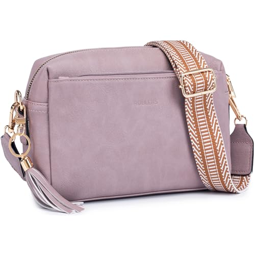 Roulens Damen Handy Umhängetasche,Veganem Leder Crossbody Schultertasche,Breiter Riemen Abendtasche mit drei Reißverschlussfächern Handtaschemit mit Kartenschlitz Verstellbar Abnehmbar Schultergurt von Roulens