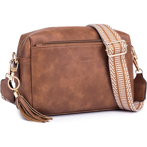 Roulens Damen Handy Umhängetasche,Veganem Leder Crossbody Schultertasche,Breiter Riemen Abendtasche mit drei Reißverschlussfächern Handtaschemit mit Kartenschlitz Verstellbar Abnehmbar Schultergurt von Roulens