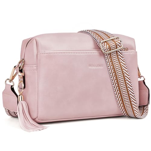 Roulens Damen Handy Umhängetasche,Veganem Leder Crossbody Schultertasche,Breiter Riemen Abendtasche mit drei Reißverschlussfächern Handtaschemit mit Kartenschlitz Verstellbar Abnehmbar Schultergurt von Roulens