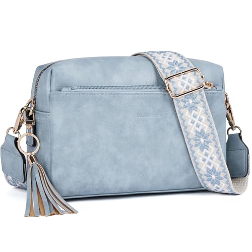 Roulens Damen Handy Umhängetasche,Veganem Leder Crossbody Schultertasche,Breiter Riemen Abendtasche mit drei Reißverschlussfächern Handtaschemit mit Kartenschlitz Verstellbar Abnehmbar Schultergurt von Roulens