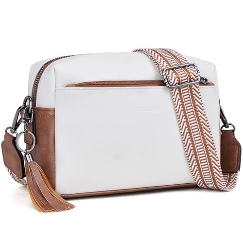 Roulens Damen Handy Umhängetasche,Veganem Leder Crossbody Schultertasche,Breiter Riemen Abendtasche mit drei Reißverschlussfächern Handtaschemit mit Kartenschlitz Verstellbar Abnehmbar Schultergurt von Roulens