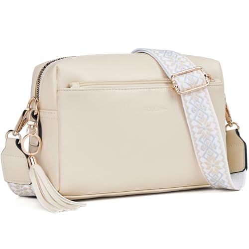 Roulens Damen Handy Umhängetasche,Veganem Leder Crossbody Schultertasche,Breiter Riemen Abendtasche mit drei Reißverschlussfächern Handtaschemit mit Kartenschlitz Verstellbar Abnehmbar Schultergurt von Roulens