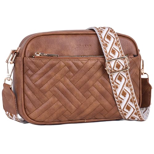 Roulens Gesteppte Damen Handy Umhängetasche, PU Leder Handy Schultertasche, Crossbody Bag für Damen mit Verstellbarem Breiter Gurt von Roulens