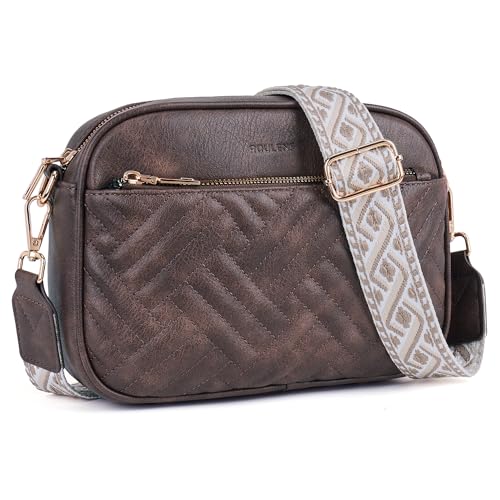 Roulens Gesteppte Damen Handy Umhängetasche, PU Leder Handy Schultertasche, Crossbody Bag für Damen mit Verstellbarem Breiter Gurt von Roulens