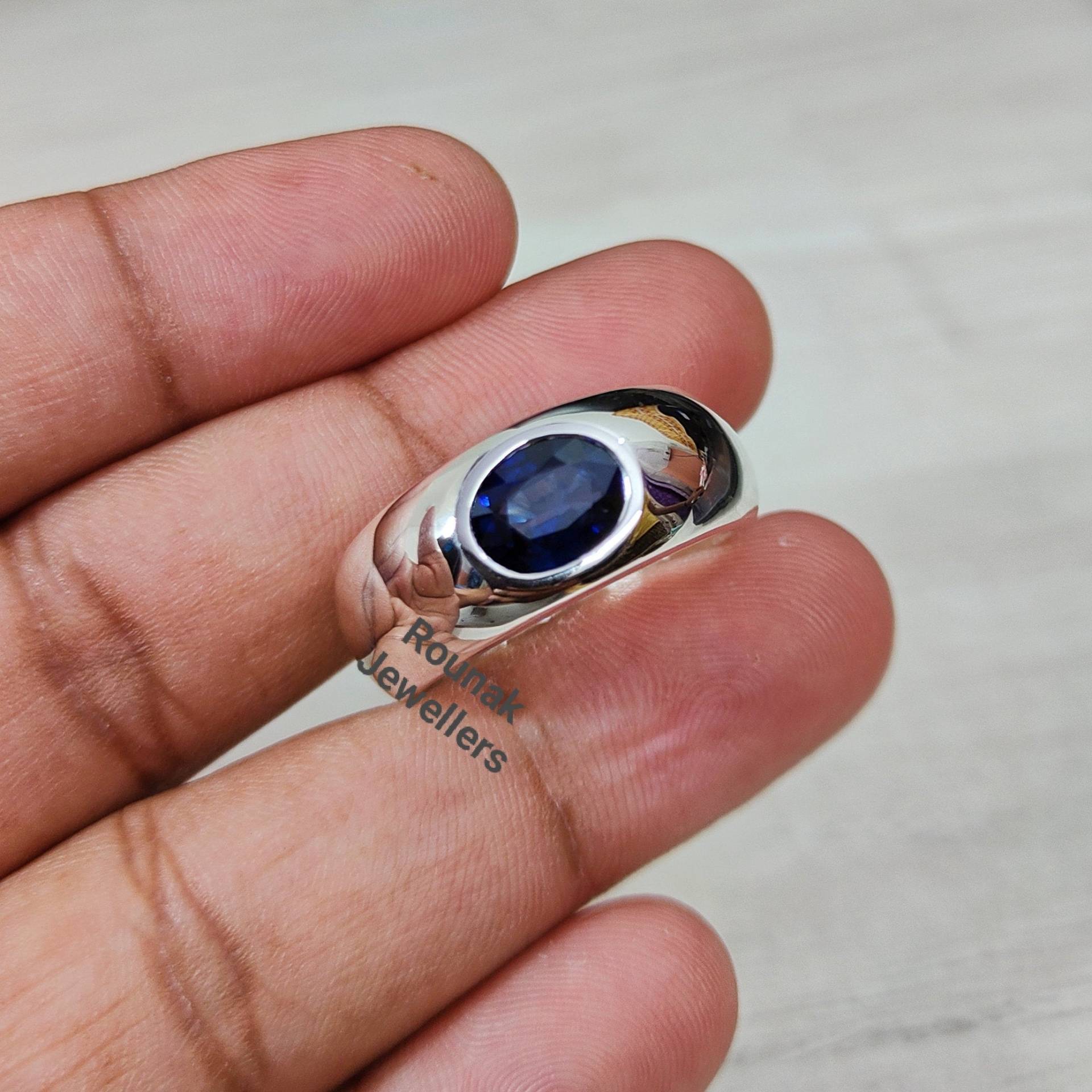 Blauer Saphir Ring, 925 Sterling Silber Aaa Qualität Herren Edelstein Solitär Statement Geschenk Für Sie von RounakJewellers