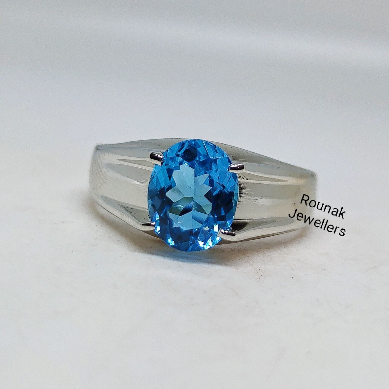 Blauer Topas Ring, Solitär Oval Edelstein 925 Silber Natürlicher Versprechen Geburtstag Geschenk Für Ihn von RounakJewellers