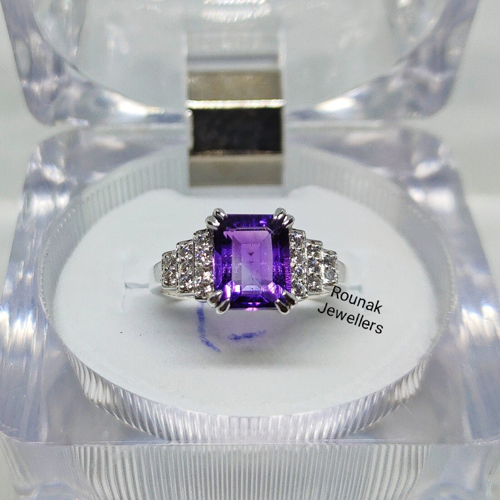 Lila Amethyst Ring, Natürlicher 925 Sterling Silber, Zirkonia Februar Geburtsstein, Verlobungsring, Verlobungsring von RounakJewellers