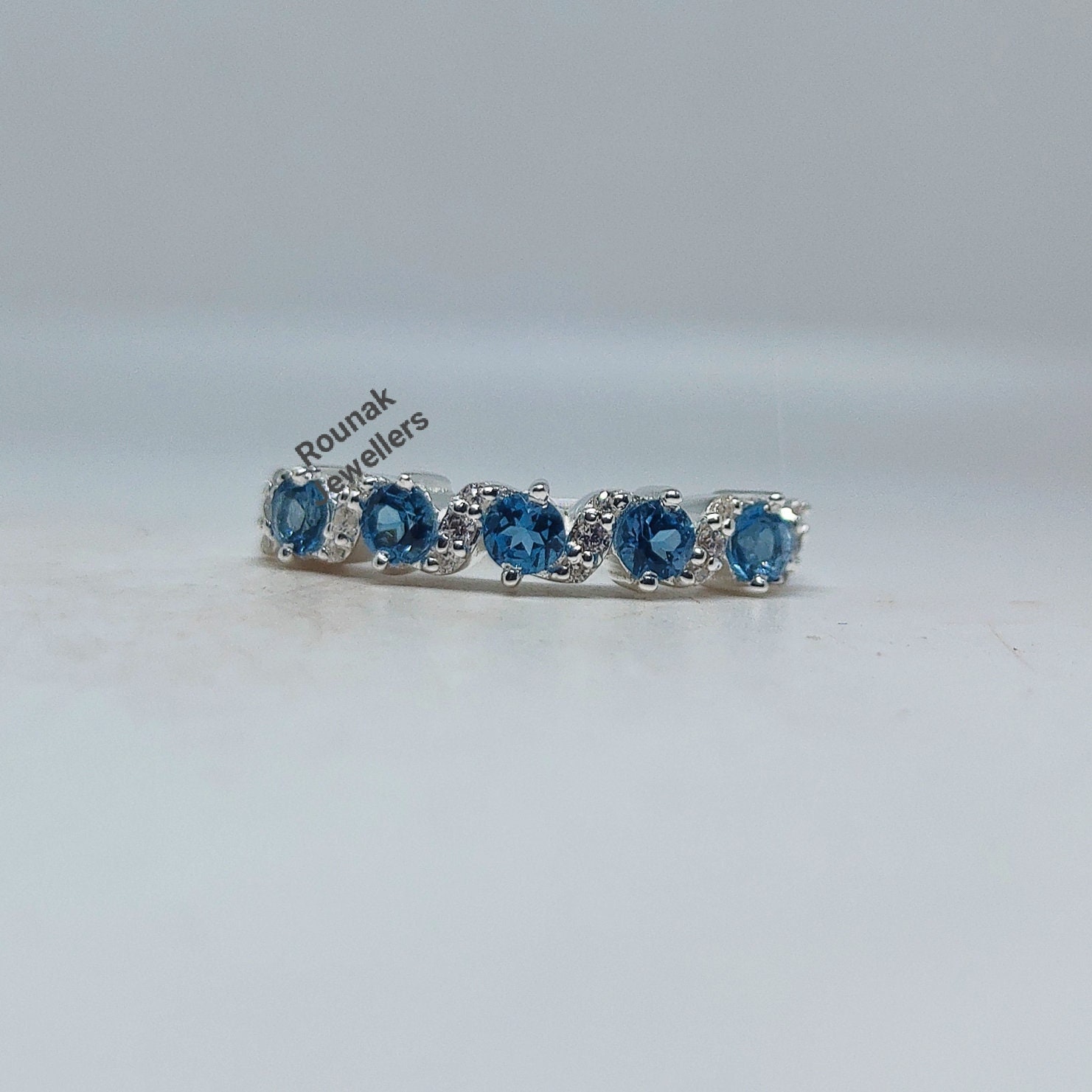 London Blue Topas Ehering, Versprechen Ring, Vintage Sterling Silber Band, Halt Eternity Ehering Für Frauen von RounakJewellers