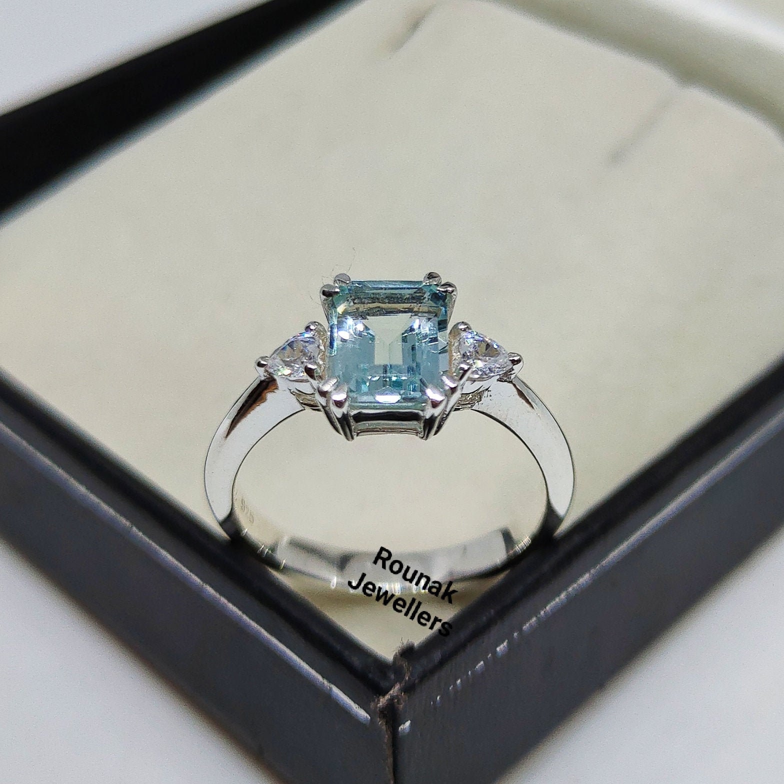 Natürlicher Aquamarin Ring, März Geburtsstein Verlobungsring, 925 Sterling Silber, Cz Jahrestag Vintage Geschenk von RounakJewellers