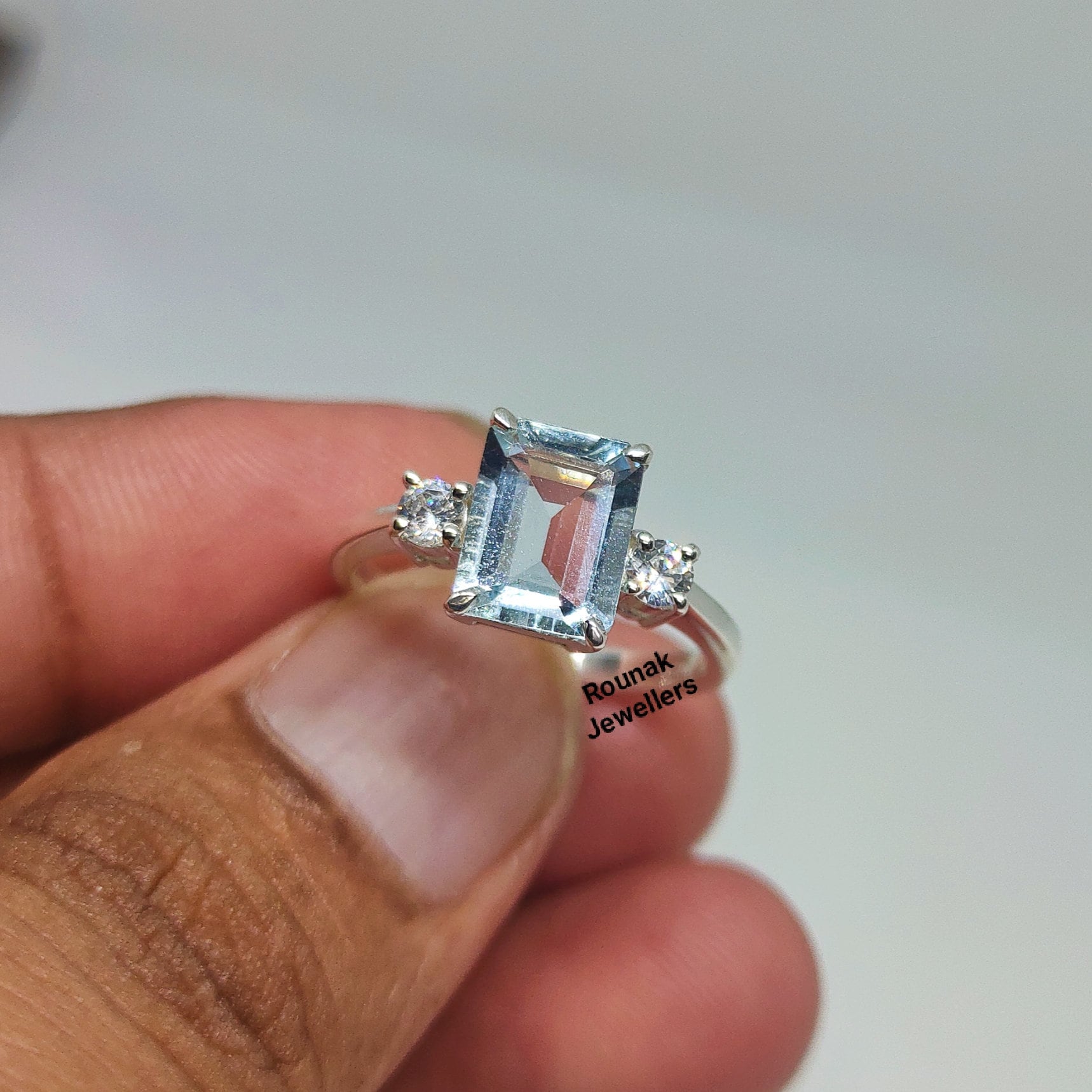 Natürlicher Aquamarin Verlobungsring, Sterling Silber Ring, Statement Cz März Geburtsstein Jahrestag Geschenk Für Sie von RounakJewellers