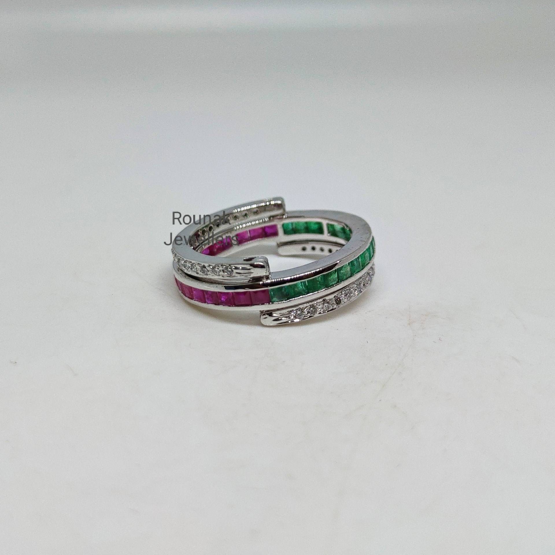 Natürlicher Rubin Und Smaragd Ring, Ehering Cz 925 Sterling Silber, Volle Ewigkeit Bandring, Stapelbares Band, Geburtstagsring Geschenk von RounakJewellers