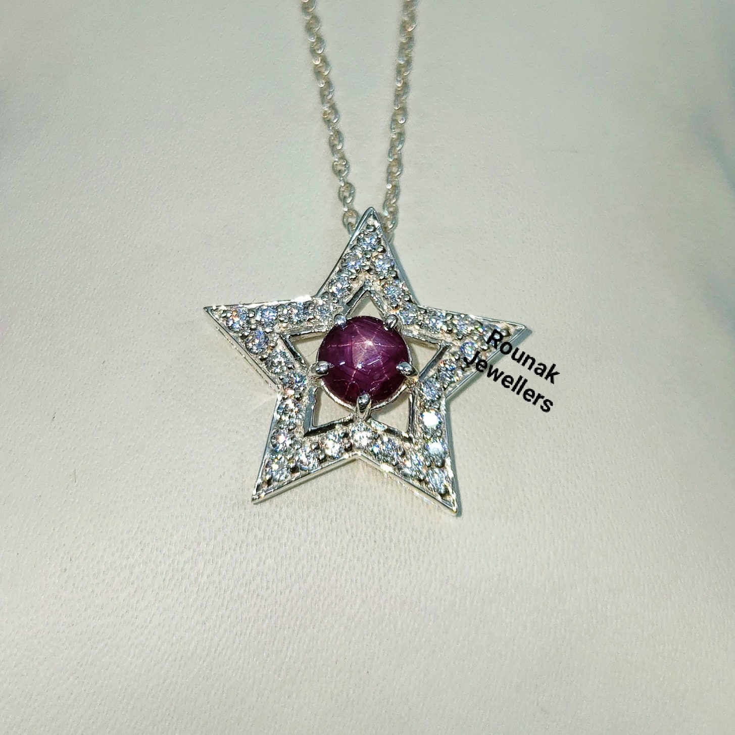 Stern Rubin Halskette Anhänger, 925 Silber Cz Halskette, Kette Starburst Geburtsstein Geschenk Für Sie von RounakJewellers