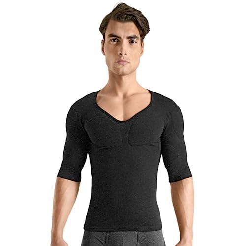 Rounderbum | Herren Unterwäsche Gepolstertes Muskel-T-Shirt für Herren | Shapewear Unterwäsche – Unterbekleidung Muskelshirts für Herren, Schwarzes gepolstertes Muskelshirt, Mittel von Rounderbum