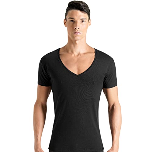 Rounderbum Kompressionsshirt für Herren – Herren-Unterwäsche, gepolstertes T-Shirt für Herren, Shapewear Unterwäsche – unter der Kleidung, Muskel, Schwarzes T-Shirt mit tiefem V-Ausschnitt, Klein von Rounderbum