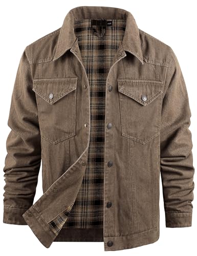 Rousytn Herren-Jeansjacke mit Flanell gefüttert, Cowboy-Schnitt, Western-Vintage-Stil, robuste Jeansjacke mit Taschen, Braun, XL Rousytn Herren-Jeansjacke mit Flanell gefüttert, Cowboy-Schnitt, Western-Vintage-Stil, robuste Jeansjacke mit Taschen, Braun, XL von Rousytn