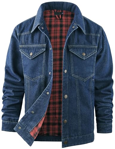 Rousytn Herren-Jeansjacke mit Flanell gefüttert, Cowboy-Schnitt, Western-Vintage-Stil, robuste Jeansjacke mit Taschen, Dunkelblau, XXL Rousytn Herren-Jeansjacke mit Flanell gefüttert, Cowboy-Schnitt, Western-Vintage-Stil, robuste Jeansjacke mit Taschen, Dunkelblau, XXL von Rousytn