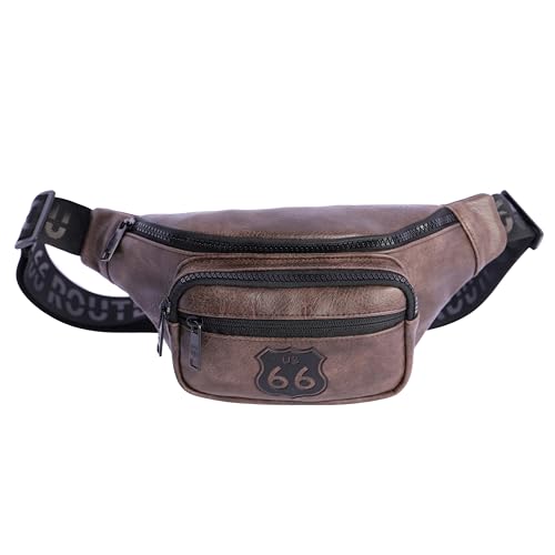 ROUTE 66 Herren Ruben Kunstleder – Elegante Gürteltasche 2 Vordertaschen, 3 Fächern Innentasche mit Reißverschluss, braun von Route 66
