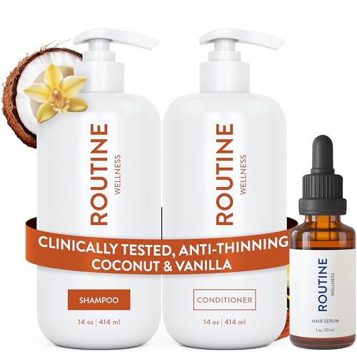 Routine Wellness Shampoo- und Conditioner-Set und Haarserum für dünner werdendes Haar – DHT-Blocker für Damen und Herren – farbsicheres Shampoo für Haarausfall und gesünderes Haar – Kokosnuss von Routine Wellness