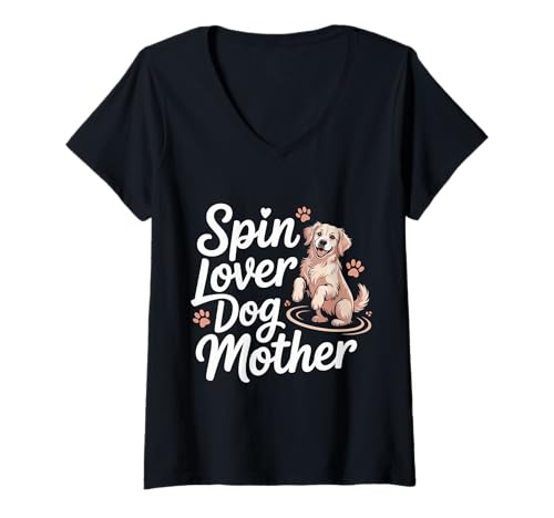 Damen Spin Lover Dog Mother Haustier für Fitnessfellübung |-- T-Shirt mit V-Ausschnitt von Routine des Tierbesitzers im Fitnessstudio