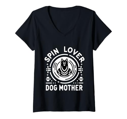 Damen Spin Lover Dog Mother Haustier für Fitnessfellübung ||- T-Shirt mit V-Ausschnitt Damen Spin Lover Dog Mother Haustier für Fitnessfellübung ||- T-Shirt mit V-Ausschnitt von Routine des Tierbesitzers im Fitnessstudio