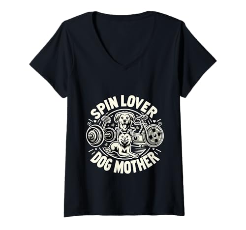 Damen Spin Lover Dog Mother Haustier für Fitnessfellübung |- T-Shirt mit V-Ausschnitt Damen Spin Lover Dog Mother Haustier für Fitnessfellübung |- T-Shirt mit V-Ausschnitt von Routine des Tierbesitzers im Fitnessstudio