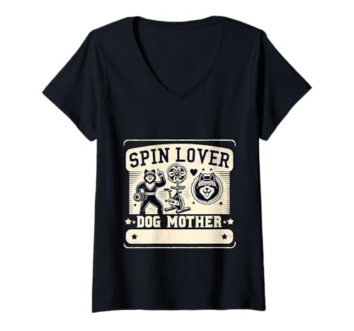 Damen Spin Lover Dog Mother Haustier für Fitnessfellübung ||- T-Shirt mit V-Ausschnitt Damen Spin Lover Dog Mother Haustier für Fitnessfellübung ||- T-Shirt mit V-Ausschnitt von Routine des Tierbesitzers im Fitnessstudio