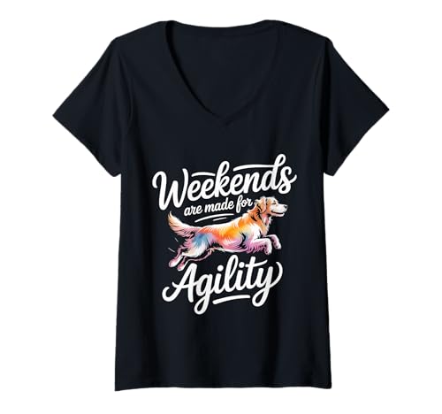 Damen Weekends Are Made for Agility Dog Handler Trainer Fun |- T-Shirt mit V-Ausschnitt von Routine für Hundagilitätstrainer