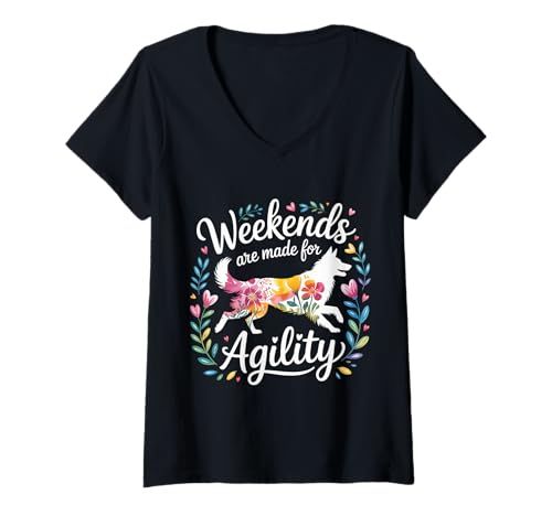 Damen Weekends Are Made for Agility - T-Shirt mit V-Ausschnitt Damen Weekends Are Made for Agility - T-Shirt mit V-Ausschnitt von Routine für Hundagilitätstrainer