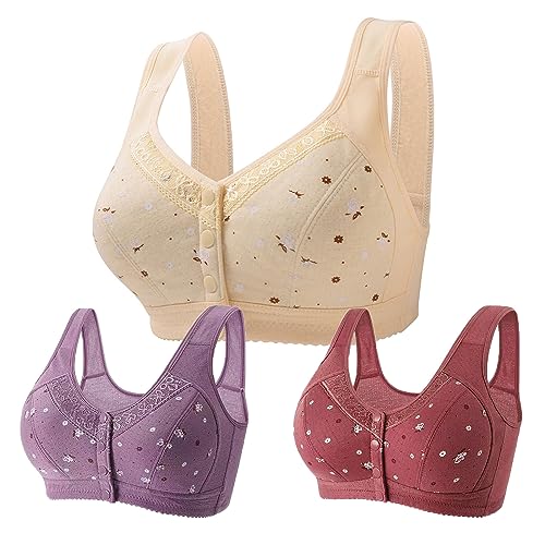 3 Stück Wmbra BH Damen Frontverschluss Push Up BH Ohne Bügel Leichtgewicht Full Cup Sport BH Für Senioren Ultimate Lifter Stretch Pflege BH gepolstert Wireless Bralette Hohe Unterstützung Intimates von routinfly