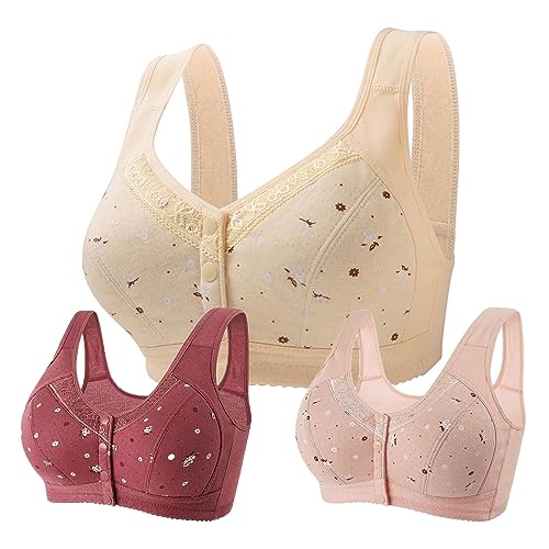 3 Stück Wmbra BH Damen Frontverschluss Push Up BH Ohne Bügel Leichtgewicht Full Cup Sport BH Für Senioren Ultimate Lifter Stretch Pflege BH gepolstert Wireless Bralette Hohe Unterstützung Intimates von routinfly