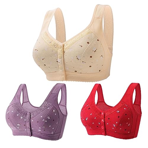 3 Stück Wmbra BH Damen Frontverschluss Push Up BH Ohne Bügel Leichtgewicht Full Cup Sport BH Für Senioren Ultimate Lifter Stretch Pflege BH gepolstert Wireless Bralette Hohe Unterstützung Intimates von routinfly