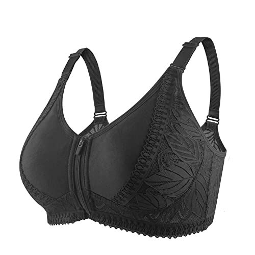 Damen BH Frontverschluss Reißverschluss BH Full Cup Floral Lace Cup Sport BH Frauen Plus Size Wirefree Push Up BH Elastische Schulterriemen Sexy Lingerie Sommer Shaping Cup Bralette Sommer Lässig von routinfly