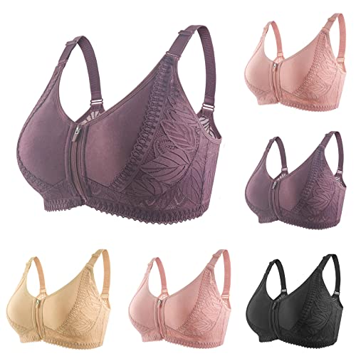 Damen BH Frontverschluss Reißverschluss BH Full Cup Floral Lace Cup Sport BH Frauen Plus Size Wirefree Push Up BH Elastische Schulterriemen Sexy Lingerie Sommer Shaping Cup Bralette Sommer Lässig von routinfly