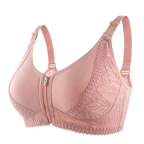 Damen BH Frontverschluss Reißverschluss BH Full Cup Floral Lace Cup Sport BH Frauen Plus Size Wirefree Push Up BH Elastische Schulterriemen Sexy Lingerie Sommer Shaping Cup Bralette Sommer Lässig von routinfly